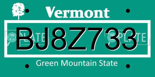 BJ8Z733 Vermont License Plate