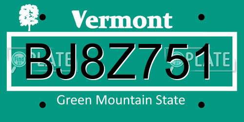 BJ8Z751 Vermont License Plate