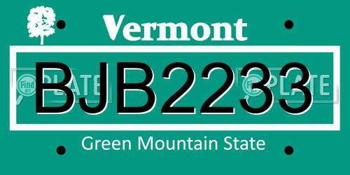 BJB2233 Vermont License Plate