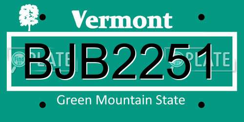 BJB2251 Vermont License Plate