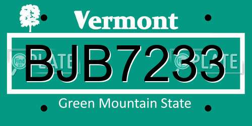BJB7233 Vermont License Plate