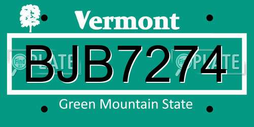 BJB7274 Vermont License Plate