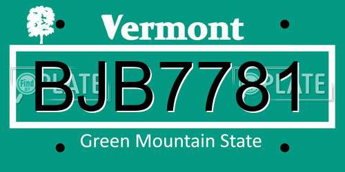 BJB7781 Vermont License Plate