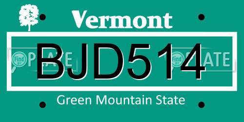 BJD514 Vermont License Plate