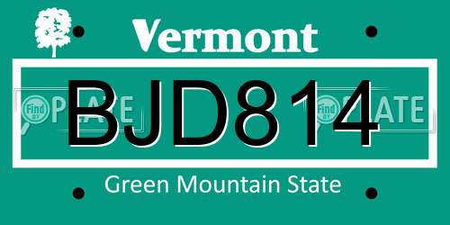 BJD814 Vermont License Plate
