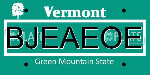 BJEAEOE Vermont License Plate