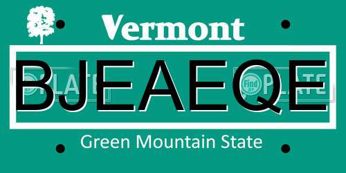 BJEAEQE Vermont License Plate