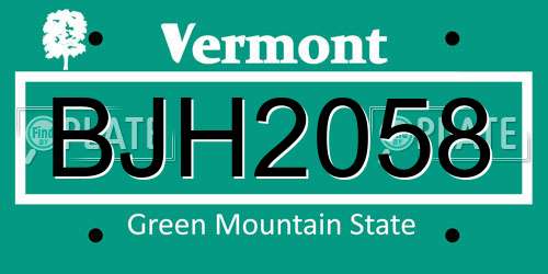BJH2058 Vermont License Plate