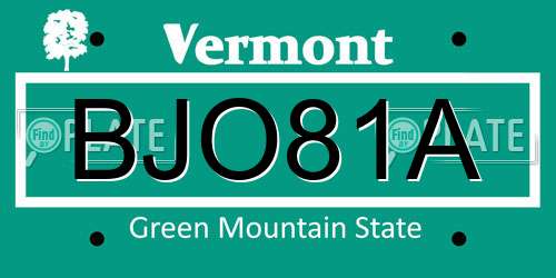 BJO81A Vermont License Plate