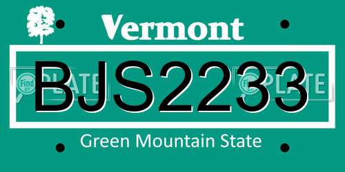 BJS2233 Vermont License Plate