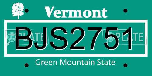 BJS2751 Vermont License Plate
