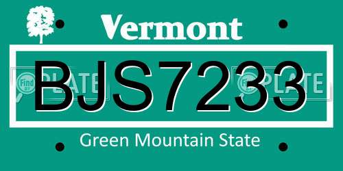 BJS7233 Vermont License Plate