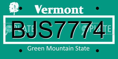 BJS7774 Vermont License Plate