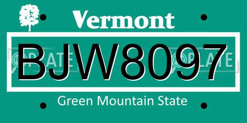 BJW8097 Vermont License Plate