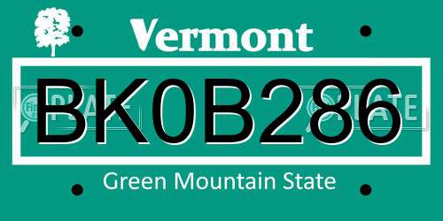 BK0B286 Vermont License Plate