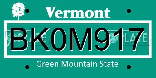 BK0M917 Vermont License Plate