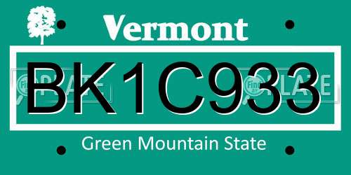 BK1C933 Vermont License Plate