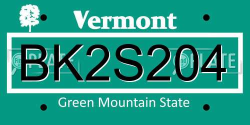 BK2S204 Vermont License Plate