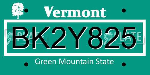 BK2Y825 Vermont License Plate