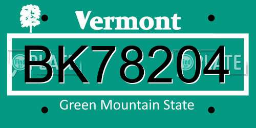 BK78204 Vermont License Plate