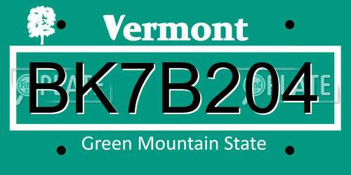 BK7B204 Vermont License Plate