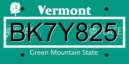 BK7Y825 Vermont License Plate