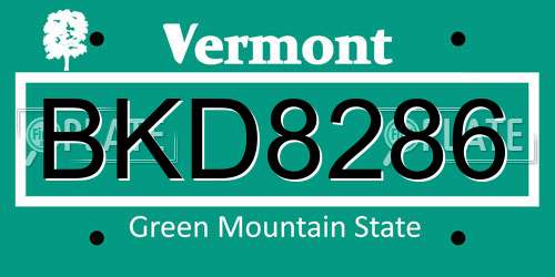 BKD8286 Vermont License Plate