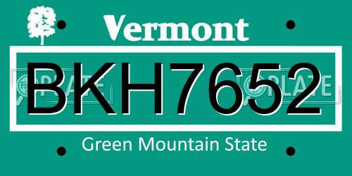 BKH7652 Vermont License Plate