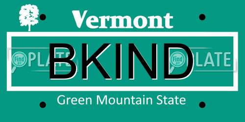 BKIND Vermont License Plate