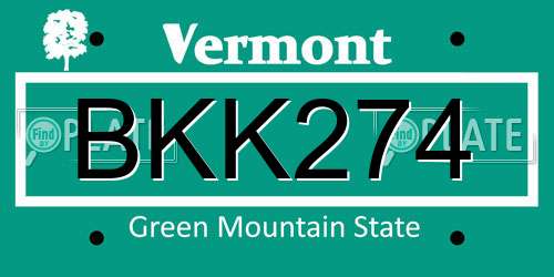 BKK274 Vermont License Plate
