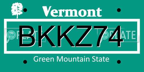 BKKZ74 Vermont License Plate