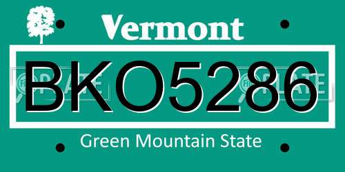 BKO5286 Vermont License Plate
