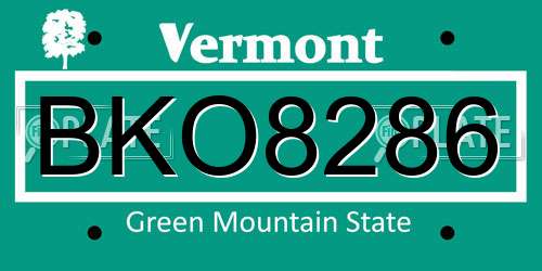 BKO8286 Vermont License Plate