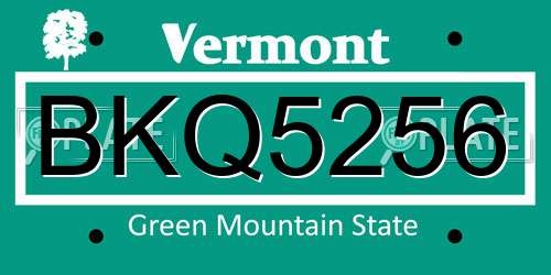 BKQ5256 Vermont License Plate