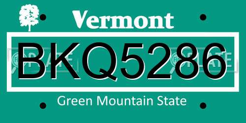 BKQ5286 Vermont License Plate