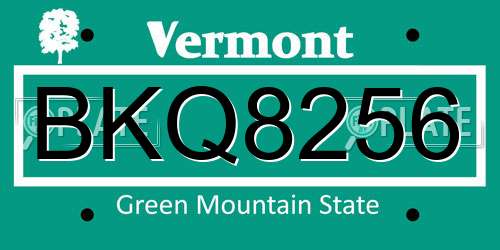 BKQ8256 Vermont License Plate