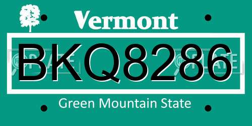 BKQ8286 Vermont License Plate