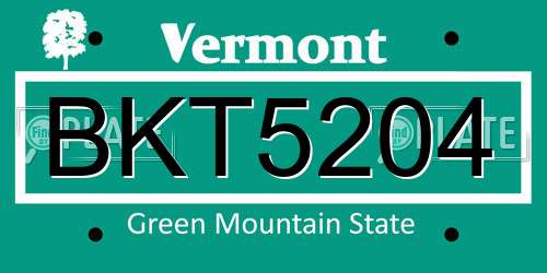 BKT5204 Vermont License Plate