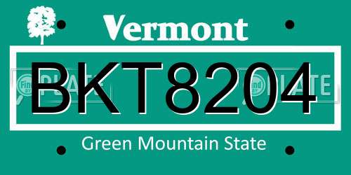 BKT8204 Vermont License Plate