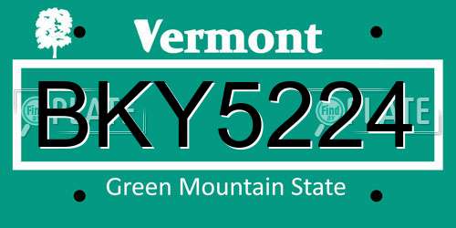 BKY5224 Vermont License Plate