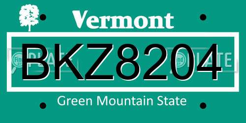 BKZ8204 Vermont License Plate