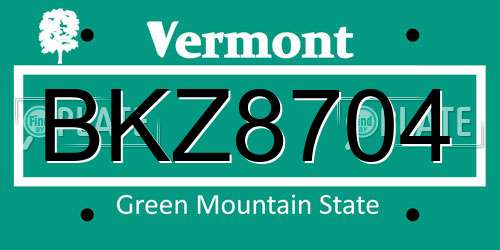 BKZ8704 Vermont License Plate