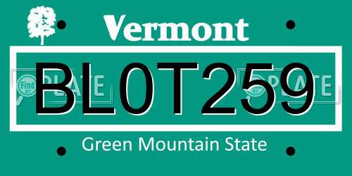 BL0T259 Vermont License Plate