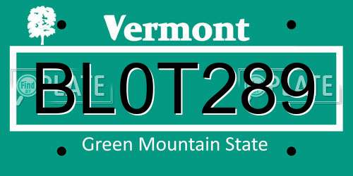 BL0T289 Vermont License Plate