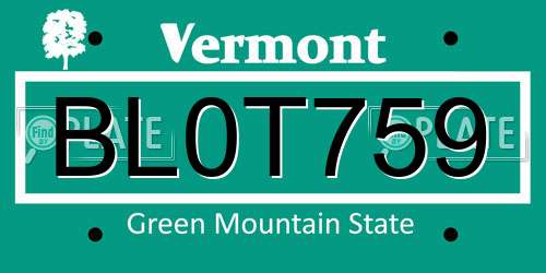 BL0T759 Vermont License Plate