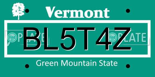 BL5T4Z Vermont License Plate