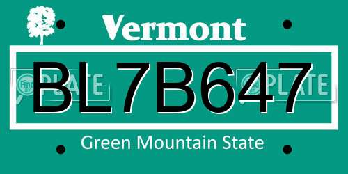 BL7B647 Vermont License Plate