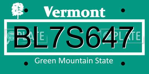 BL7S647 Vermont License Plate