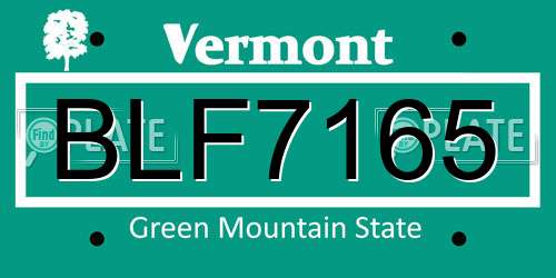 BLF7165 Vermont License Plate