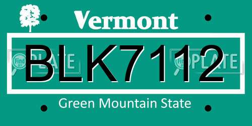 BLK7112 Vermont License Plate